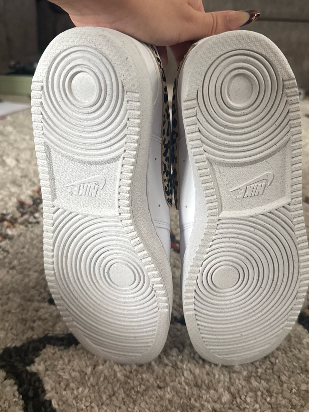 Nike Women’s White Sneakers with Leopard Swoosh Accents - Picture 3 of 7